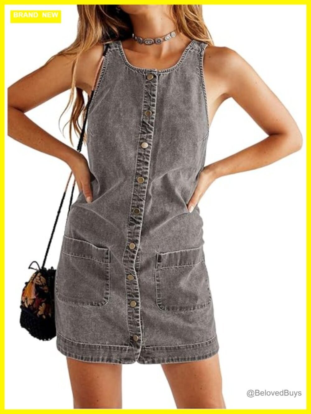Sleeveless Denim Overalls Dress Mini Romper Button Down Square Neck Backless